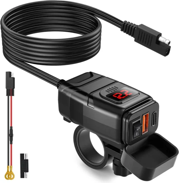 Carregador Usb / Tipo C - Para moto - Carregamento Rápido com Voltímetro  6.4A 12V - Imagem 4