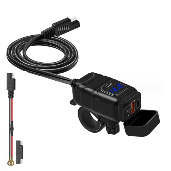 Carregador Usb / Tipo C - Para moto - Carregamento Rápido com Voltímetro  6.4A 12V - Imagem 6