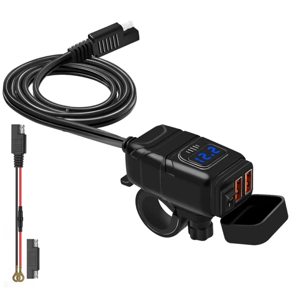 Carregador Usb / Tipo C - Para moto - Carregamento Rápido com Voltímetro  6.4A 12V