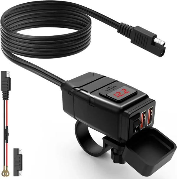 Carregador Usb / Tipo C - Para moto - Carregamento Rápido com Voltímetro  6.4A 12V - Imagem 3